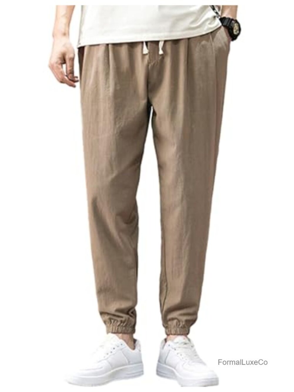 Linen Blend Drawstring Harem Pants for Men, Elastic Waist Lightweight Casual - Picture 1 of 4